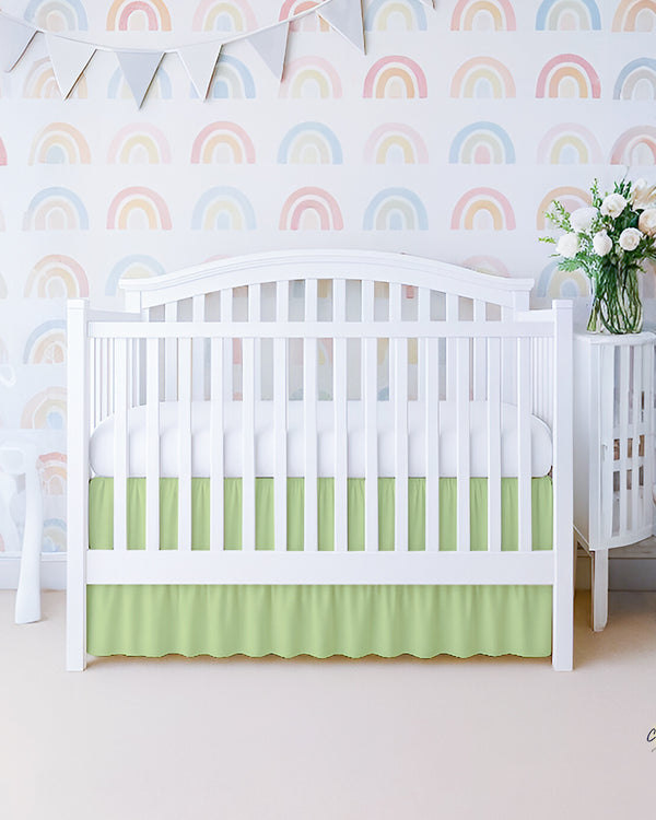 Microfiber Ruffled Crib Bed Skirt with Split Corners- Sage-baby bedding-Shreem Linen-Slumber Sphere