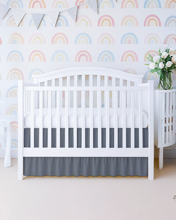 Microfiber Ruffled Crib Bed Skirt with Split Corners- Dark Gray-baby bedding-Shreem Linen-Slumber Sphere