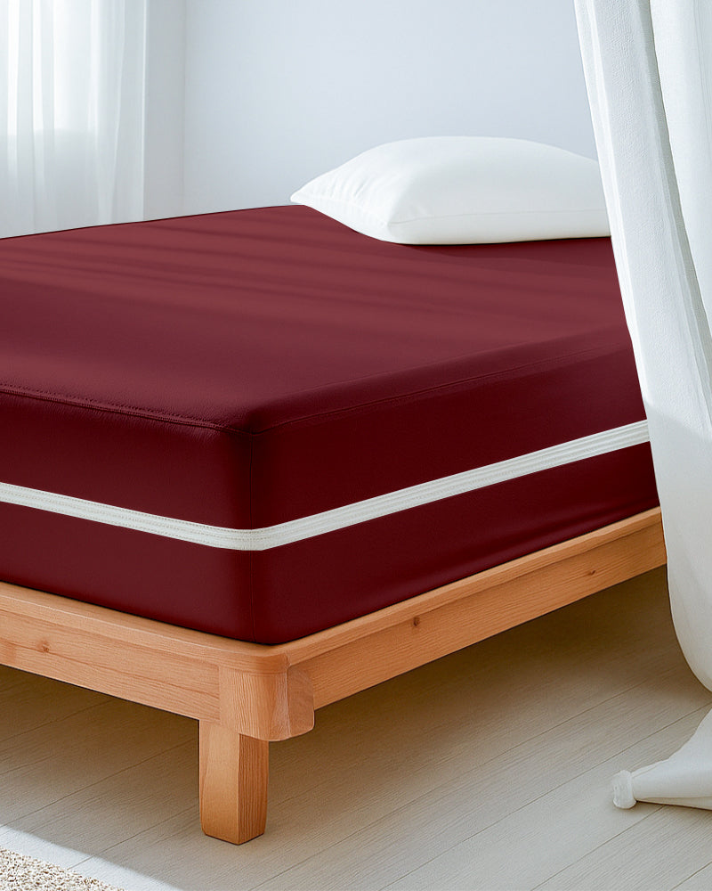 PureGuard ZipFit –  1 Piece Zipper Closure Fitted Sheet - Burgundy