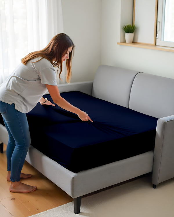 SmartSleep 1 Piece Deep Pocket Fitted Sheet for Convertible Sofa Beds - Navy Blue