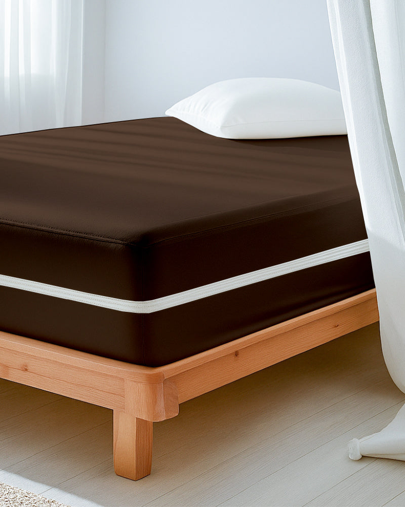 PureGuard ZipFit –  1 Piece Zipper Closure Fitted Sheet - Chocolate