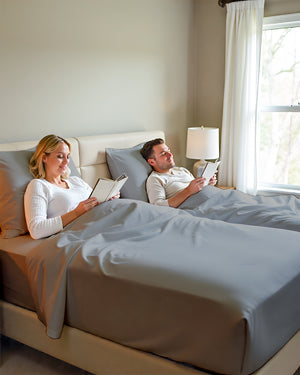 Snowy Giza Split Bed 5 Piece Sheet Set - Light Gray