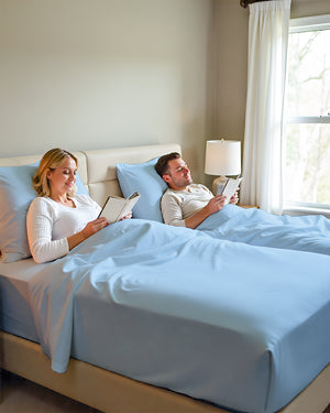 Snowy Giza Split Bed 5 Piece Sheet Set - Light Blue
