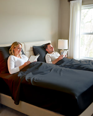 Snowy Giza Split Bed 5 Piece Sheet Set - Dark Gray