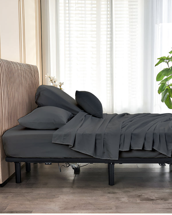 SplitLuxe Giza 4-Piece Split Head Sheet Set – Charcoal Dark Grey