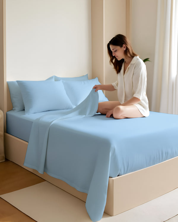 FoldEase Murphy Bed 4 Piece Sheet Set- Light Blue