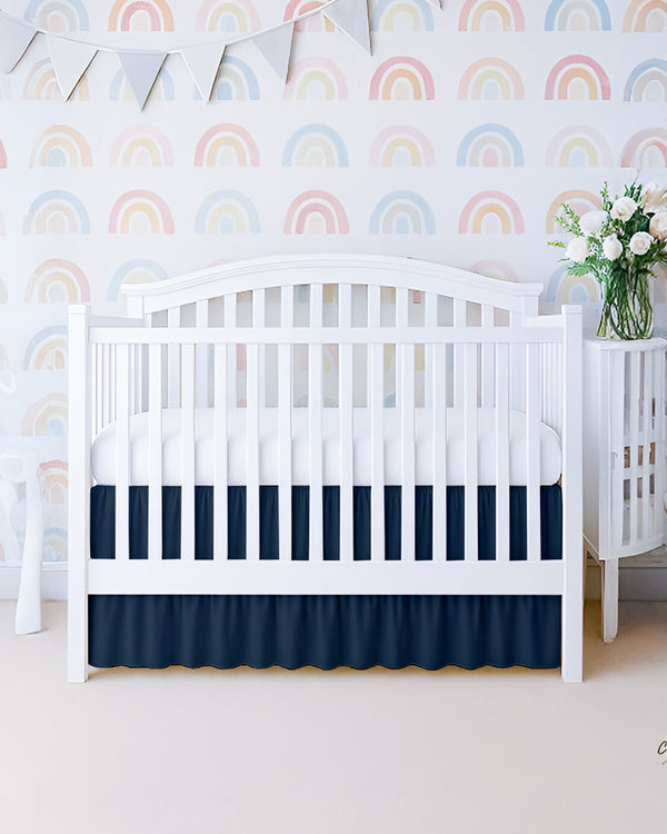 Microfiber Ruffled Crib Bed Skirt with Split Corners- Navy Blue-baby bedding-Shreem Linen-Slumber Sphere