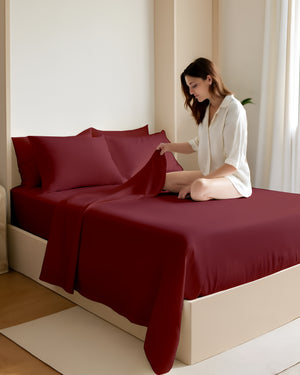 FoldEase Murphy Bed 4 Piece Sheet Set- Burgundy