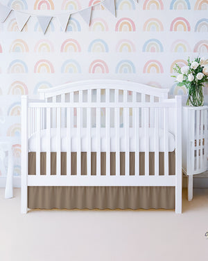 Microfiber Ruffled Crib Bed Skirt with Split Corners- Taupe-baby bedding-Shreem Linen-Slumber Sphere