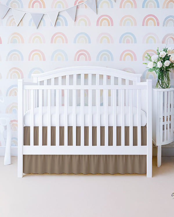 Microfiber Ruffled Crib Bed Skirt with Split Corners- Taupe-baby bedding-Shreem Linen-Slumber Sphere