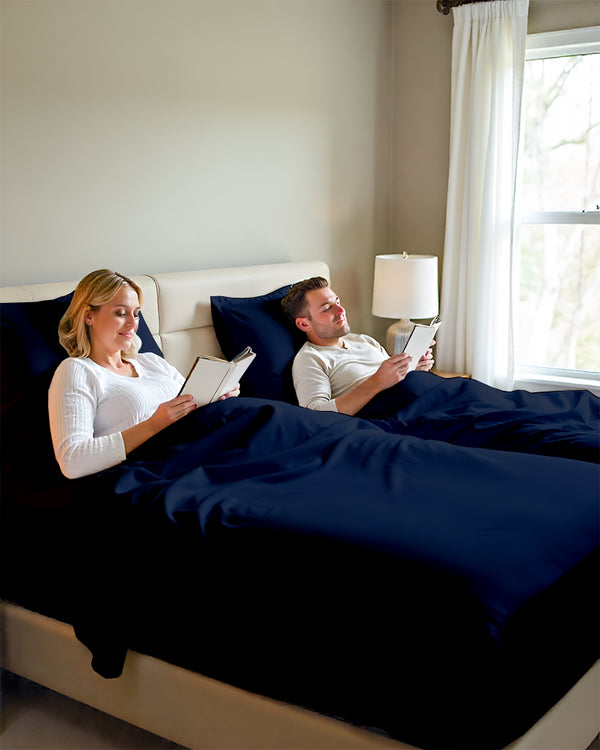Snowy Giza Split Bed 5 Piece Sheet Set - Navy Blue