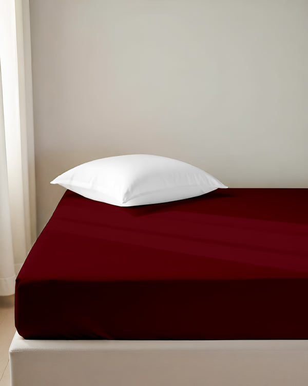 Luxe Giza Cotton 1 Piece Cot Fitted Sheet - Burgundy