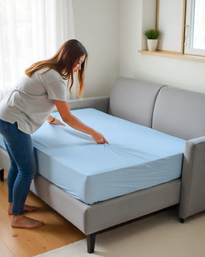 SmartSleep 1 Piece Deep Pocket Fitted Sheet for Convertible Sofa Beds - Light Blue