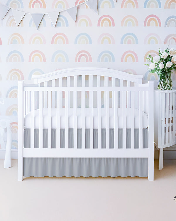 Microfiber Ruffled Crib Bed Skirt with Split Corners- Light Gray-baby bedding-Shreem Linen-Slumber Sphere