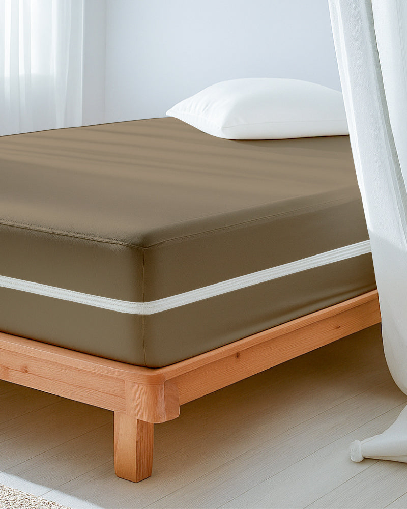 PureGuard ZipFit –  1 Piece Zipper Closure Fitted Sheet - Taupe