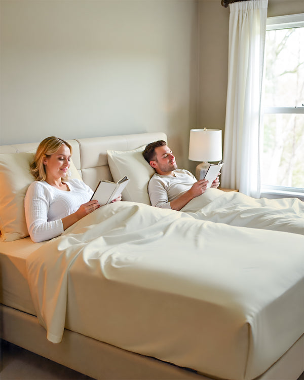 Snowy Giza Split Bed 5 Piece Sheet Set - Ivory