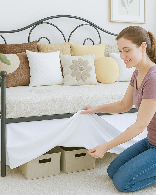 Luxe Pleated Microfiber 1 Piece Daybed Skirt- White-Bed Skirts-Shreem Linen-Slumber Sphere