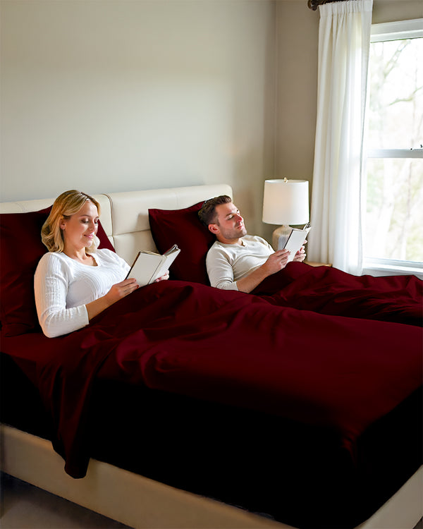 Snowy Giza Split Bed 5 Piece Sheet Set - Burgundy
