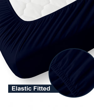 CloudLuxe – Sateen Finish Egyptian Cotton 4 Piece Cot Bedding Set - Navy Blue