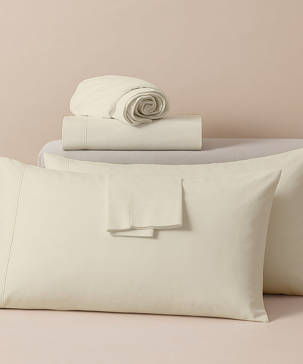 LuxeLayer Giza Cotton 4 Piece Cot Sheet Set - Ivory