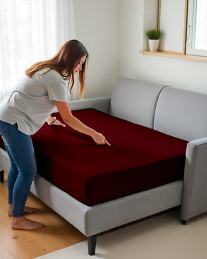SmartSleep 1 Piece Deep Pocket Fitted Sheet for Convertible Sofa Beds - Burgundy