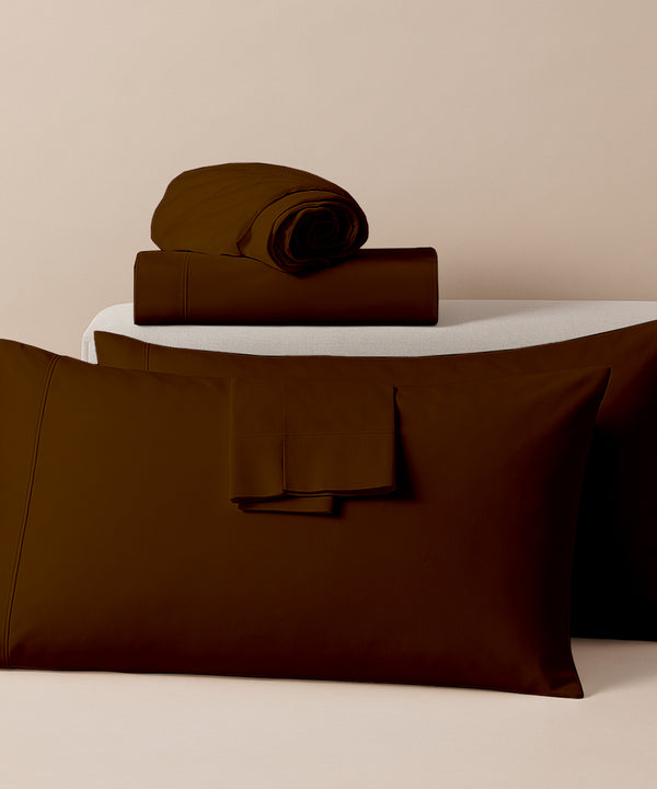 LuxeLayer Giza Cotton 4 Piece Cot Sheet Set -Chocolate