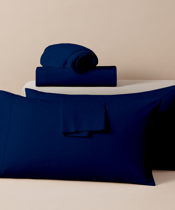 LuxeLayer Giza Cotton 4 Piece Cot Sheet Set - Navy Blue