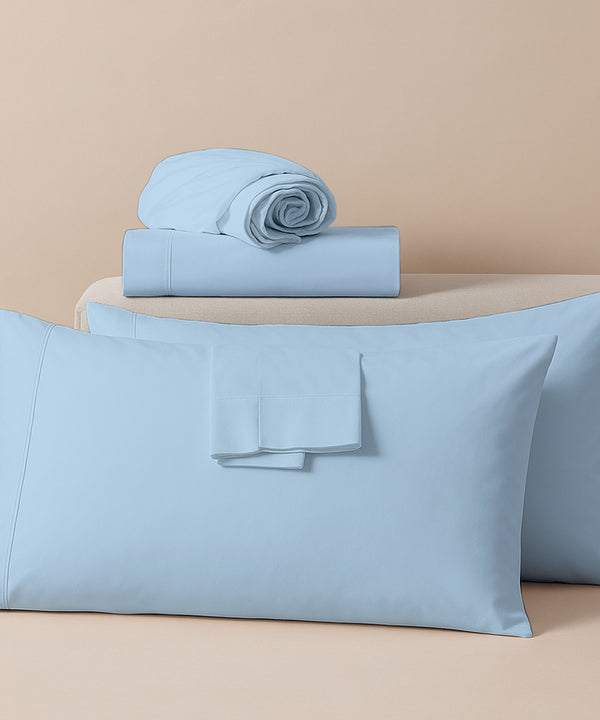 LuxeLayer Giza Cotton 4 Piece Cot Sheet Set - Light Blue