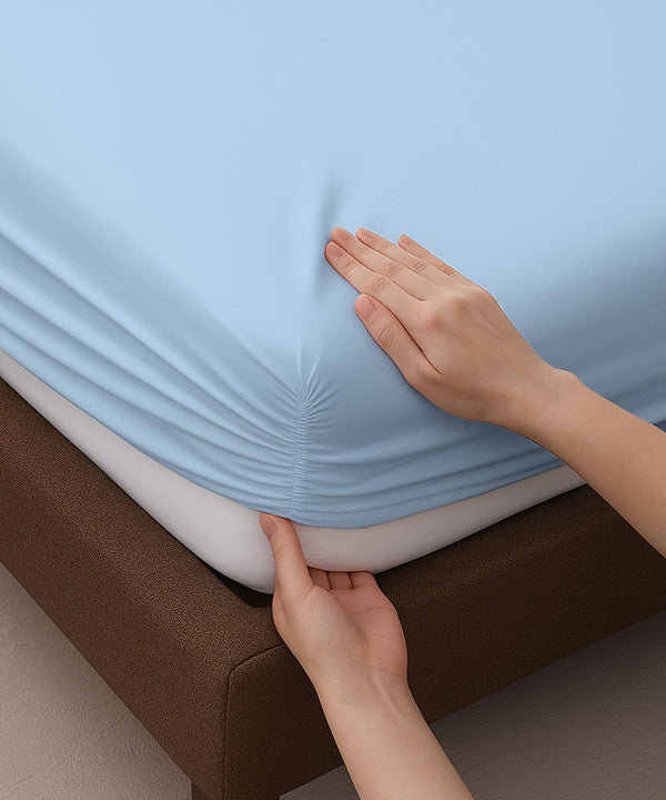 LuxeLayer Giza Cotton 4 Piece Cot Sheet Set - Light Blue