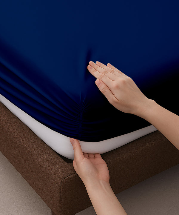 LuxeLayer Giza Cotton 4 Piece Cot Sheet Set - Navy Blue