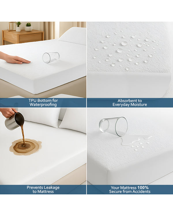 Serenity Split - 1 Piece Split Head Terry Cotton Mattress Protector- White-Protectors-Cottingon -Slumber Sphere