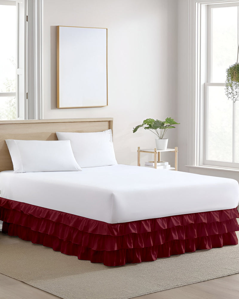 GraceLoom Tiered Ruffle Bed Skirt, Burgundy-Bed Skirts-Shreem Linen-Slumber Sphere