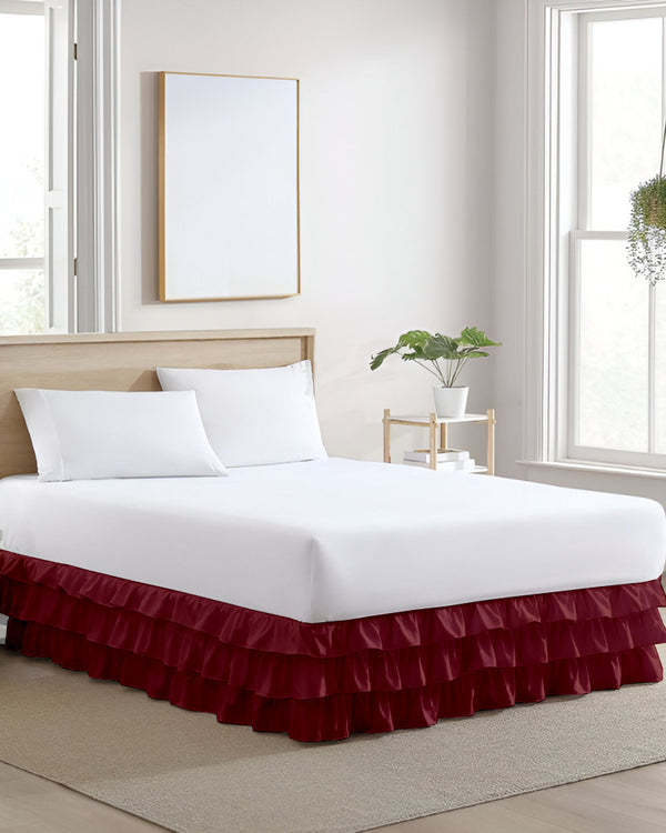 GraceLoom Tiered Ruffle Bed Skirt, Burgundy-Bed Skirts-Shreem Linen-Slumber Sphere