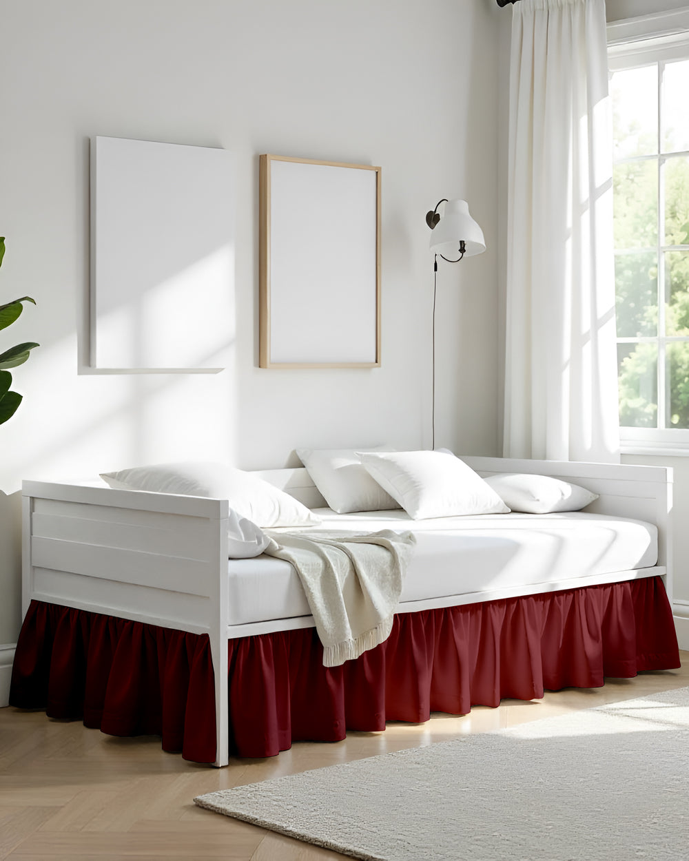 Vintage Wine Ruffle Daybed Skirt – Burgundy Elegance-Bed Skirts-Shreem Linen-Slumber Sphere