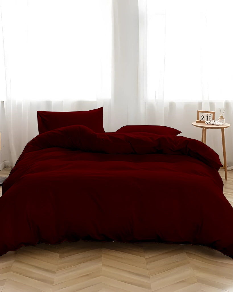 DreamHaven – Breathable & Beautiful 3 Piece Cotton Duvet Cover - Burgundy-Bed Layers-Cottington Lane-Slumber Sphere