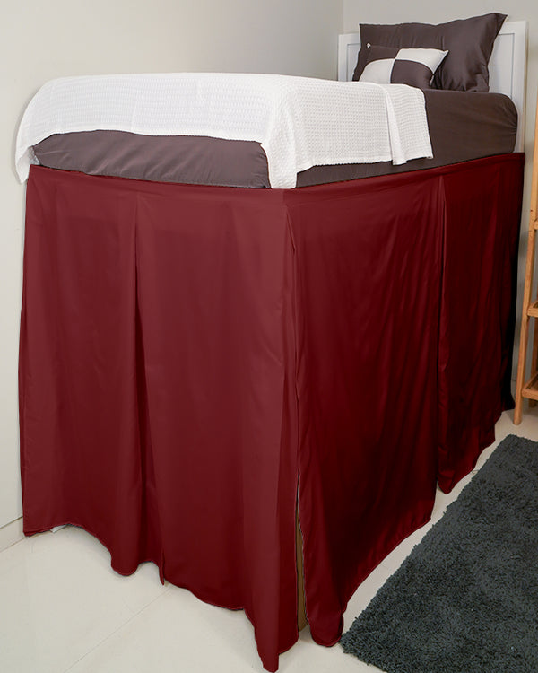 SmartPleat – Microfiber 1 Piece Pleated Dorm Bed Skirt - Burgundy-Bed Skirts-Shreem Linen-Slumber Sphere