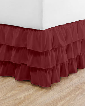 GraceLoom Tiered Ruffle Bed Skirt, Burgundy-Bed Skirts-Shreem Linen-Slumber Sphere