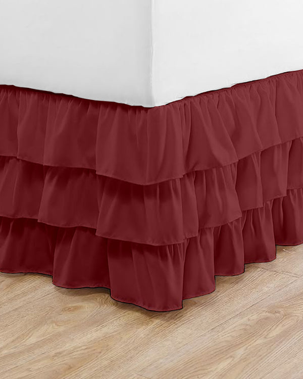 GraceLoom Tiered Ruffle Bed Skirt, Burgundy-Bed Skirts-Shreem Linen-Slumber Sphere