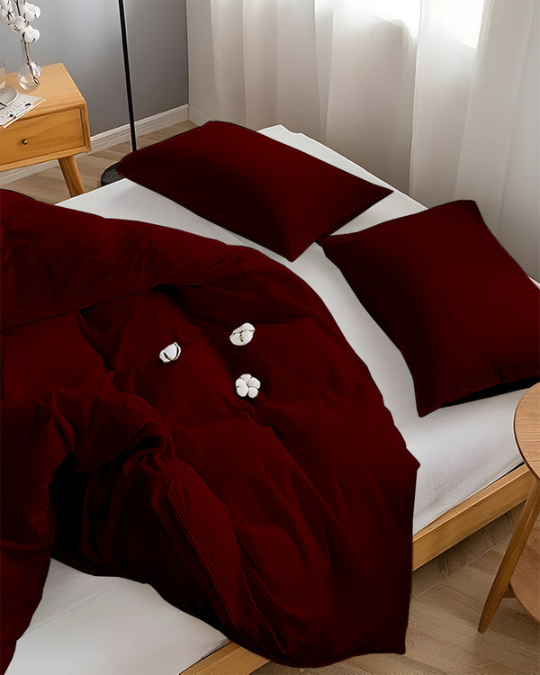DreamHaven – Breathable & Beautiful 3 Piece Cotton Duvet Cover - Burgundy-Bed Layers-Cottington Lane-Slumber Sphere