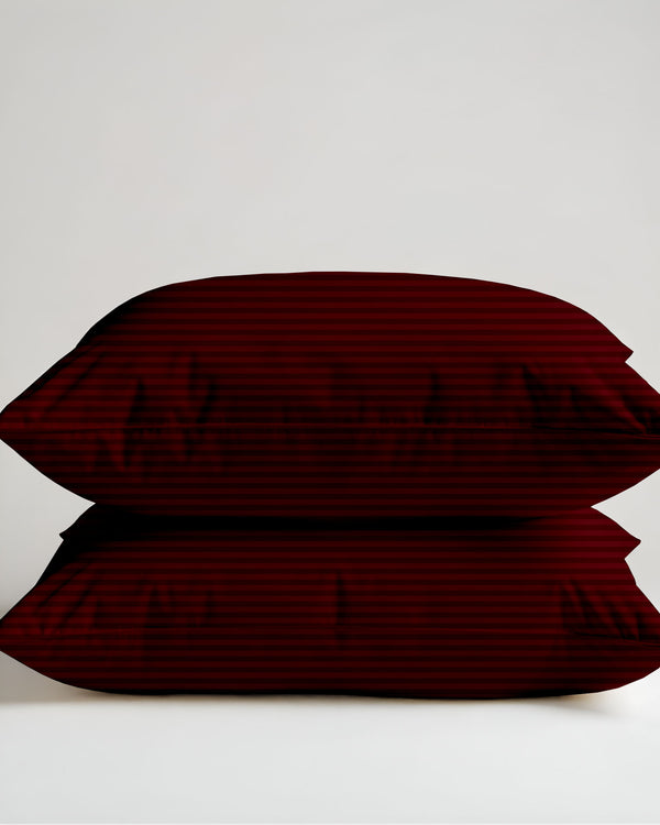 Crimson Tale Burgundy Striped 2 Piece Pillow Covers-Pillowcases-Cottingon-Slumber Sphere