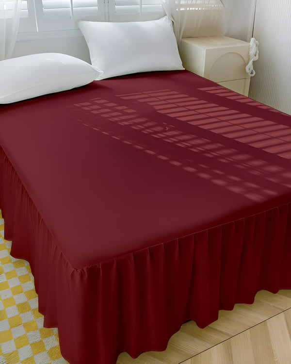 Burgundy Bliss- Ultra-Soft Microfiber Ruffled Bed Skirt-Bed Skirts-Shreem Linen-Slumber Sphere