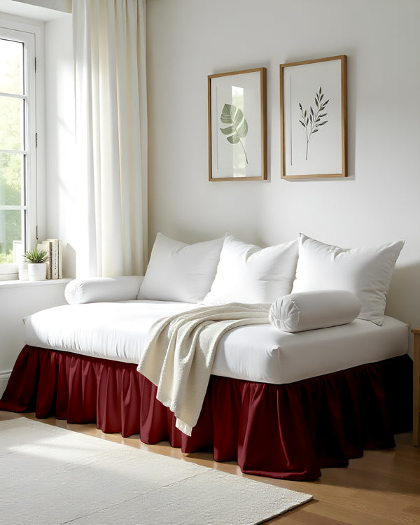 Vintage Wine Ruffle Daybed Skirt – Burgundy Elegance-Bed Skirts-Shreem Linen-Slumber Sphere