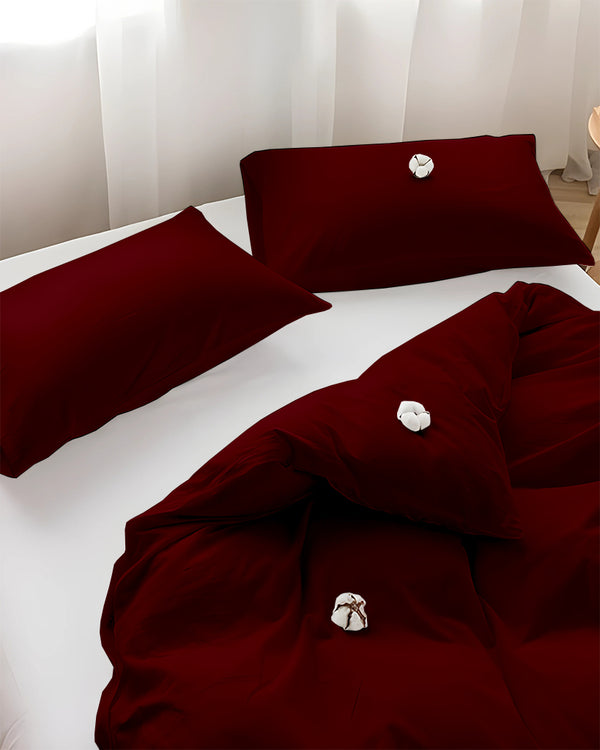DreamHaven – Breathable & Beautiful 3 Piece Cotton Duvet Cover - Burgundy-Bed Layers-Cottington Lane-Slumber Sphere