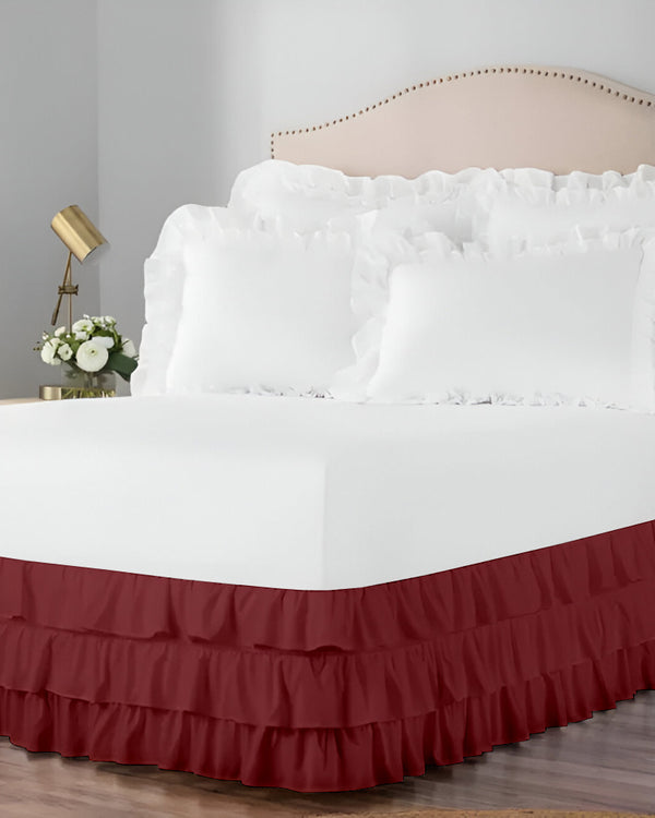 GraceLoom Tiered Ruffle Bed Skirt, Burgundy-Bed Skirts-Shreem Linen-Slumber Sphere
