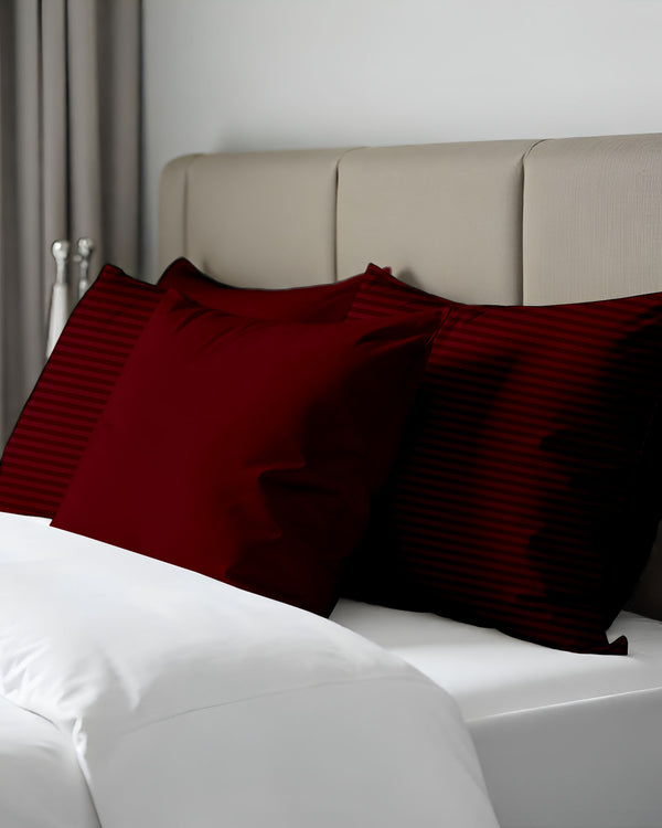 Crimson Tale Burgundy Striped 2 Piece Pillow Covers-Pillowcases-Cottingon-Slumber Sphere