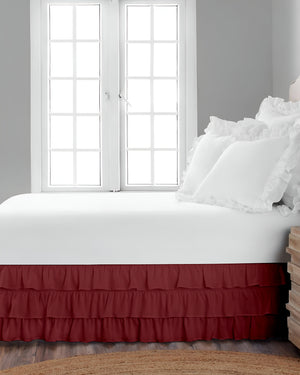 GraceLoom Tiered Ruffle Bed Skirt, Burgundy-Bed Skirts-Shreem Linen-Slumber Sphere