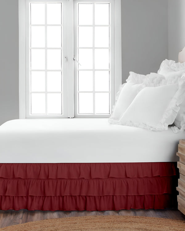 GraceLoom Tiered Ruffle Bed Skirt, Burgundy-Bed Skirts-Shreem Linen-Slumber Sphere