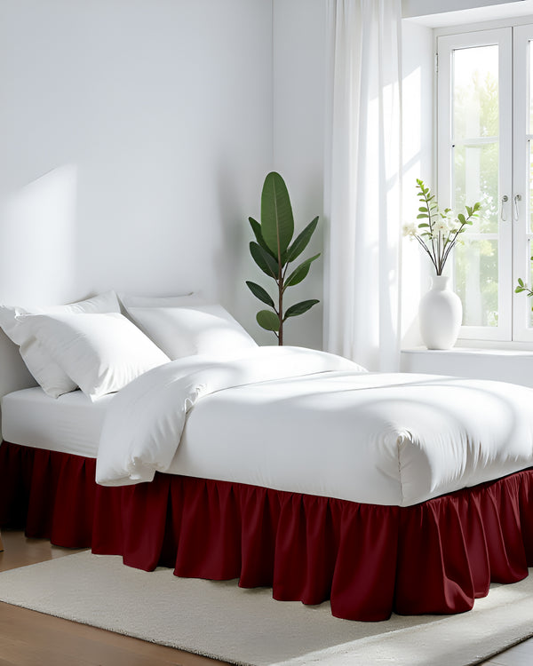 Burgundy Bliss- Ultra-Soft Microfiber Ruffled Bed Skirt-Bed Skirts-Shreem Linen-Slumber Sphere