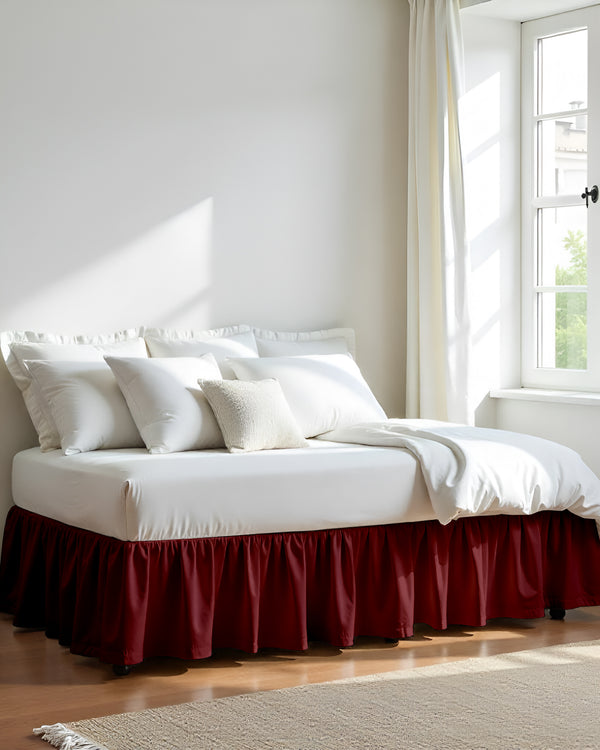 Vintage Wine Ruffle Daybed Skirt – Burgundy Elegance-Bed Skirts-Shreem Linen-Slumber Sphere