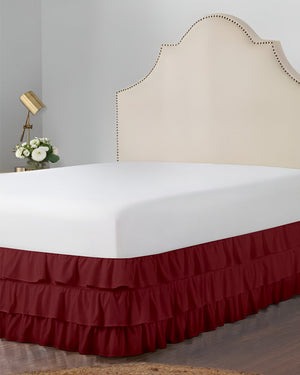 GraceLoom Tiered Ruffle Bed Skirt, Burgundy-Bed Skirts-Shreem Linen-Slumber Sphere